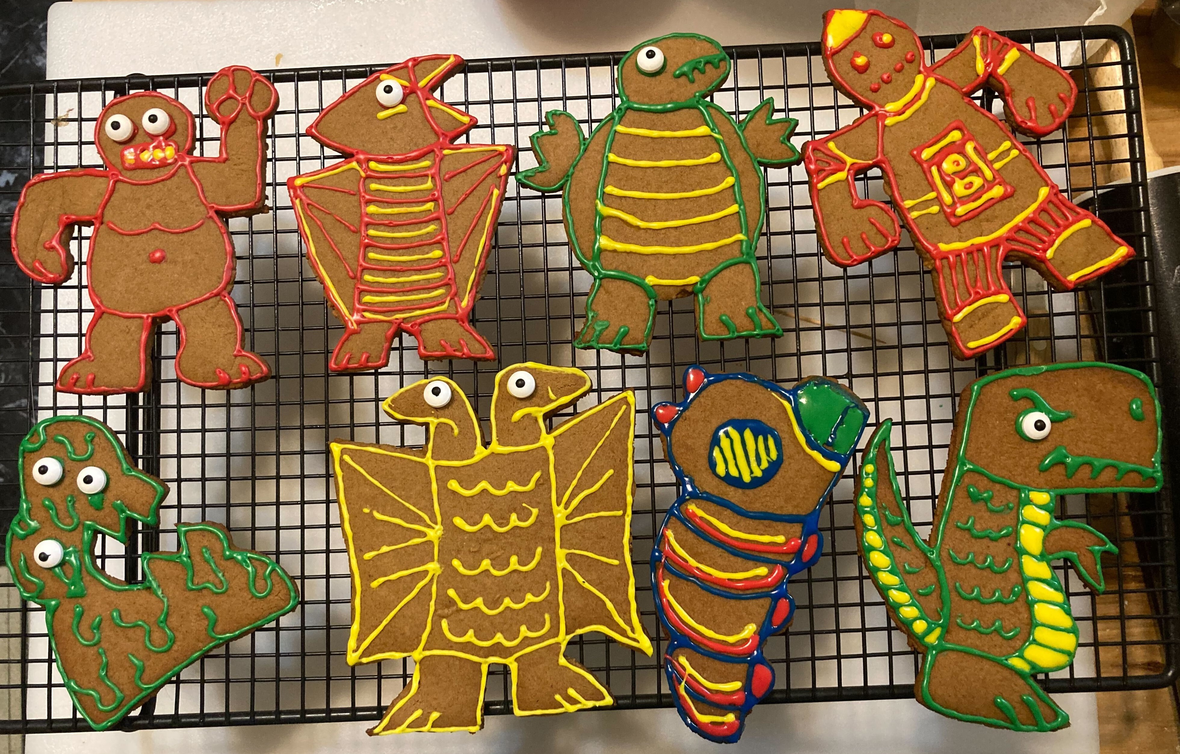 gingerbread kaiju cookies