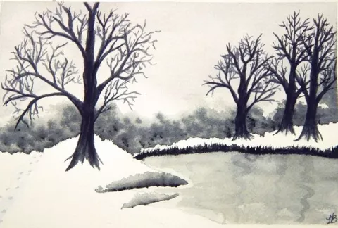 Art With Emily - Monochromatic Painting Winter Scene - Acrylic Paints